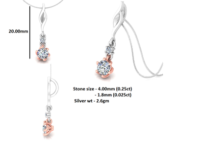 Ciondolo in moissanite da 0,27 ct con due pietre in argento con finitura in oro bianco RKC, regalo per lei, altezza 20,00 mm, peso 2,6 g