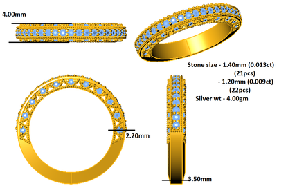 RKC Moissanit-Ehering für Sie, 925er-Sterlingsilber, Gelbgold mit einem Gewicht von 4 g, Breite 3,50 mm