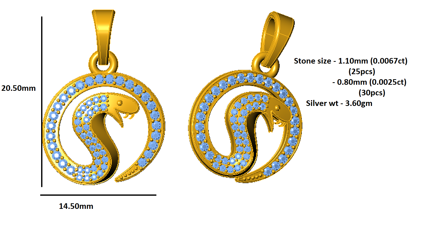 RKC 0,24 Karat Moissanit-Schlangenanhänger, 925er Silberschmuck, 14 Karat Roségold vergoldet, WT 3,60 g, Höhe 20,50 mm