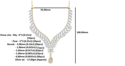 Charmante RKC 18 CT Moissanit-Halskette, 925er Silber, 14 Karat Roségold plattiert, Produktgewicht: 17,00 GM, Höhe: 100,00 mm