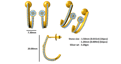 RKC 925 Sterling Silber Hoops & Huggies Ohrring Damenohrring 14 Karat Gelbgold über 3,20 WT, Höhe 20,00 mm
