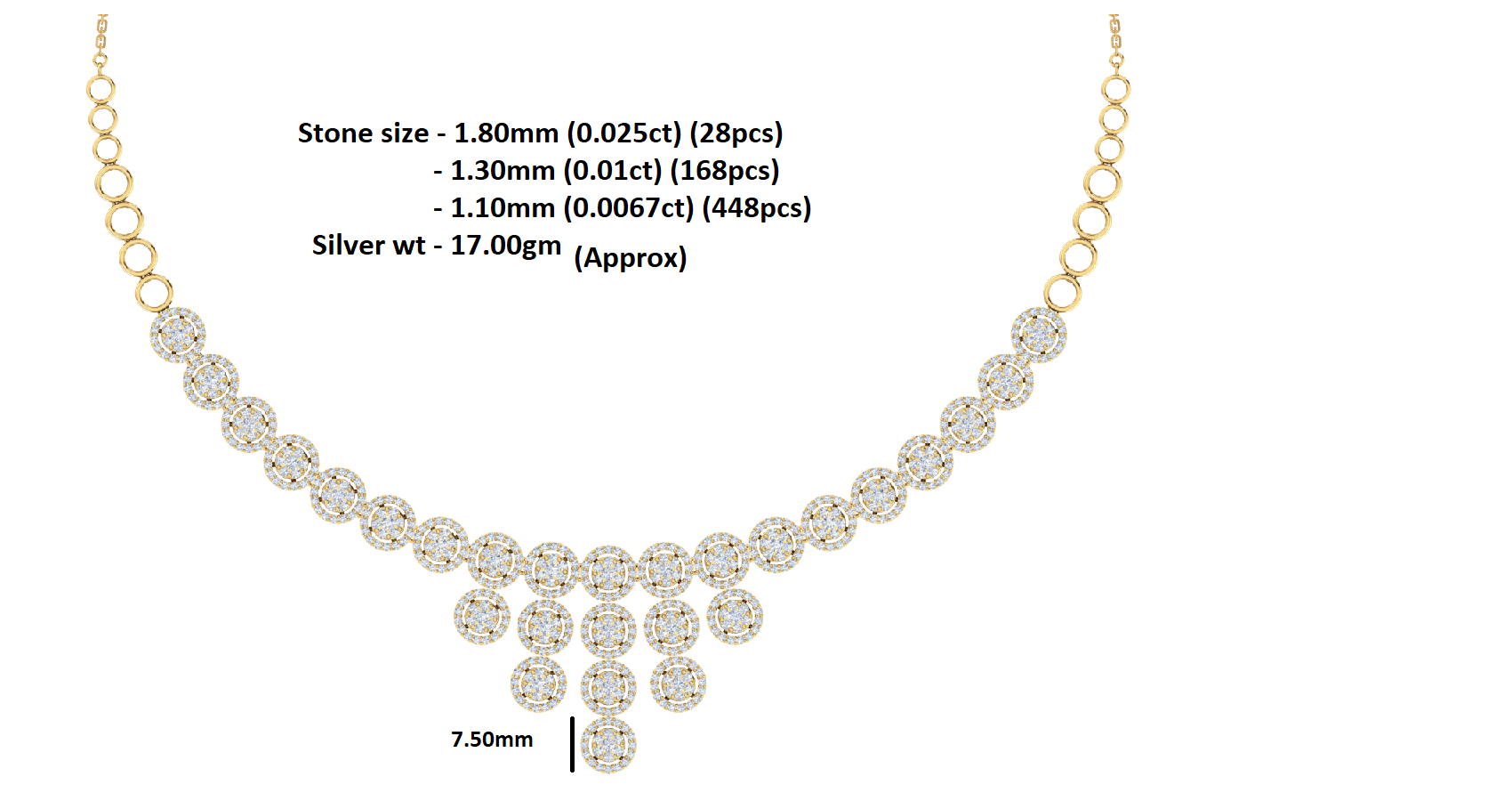 RKC 5,4 CT Moissanit Charmante Halskette 925 Silber 14 Karat Gelbgold vergoldet Produktgewicht 17,00 GM