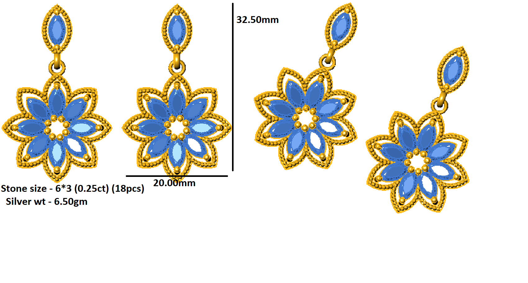 Orecchino da donna a goccia marquise in argento sterling RKC 925 con rosa 14k su peso 6,50 GM, altezza 32,50 mm