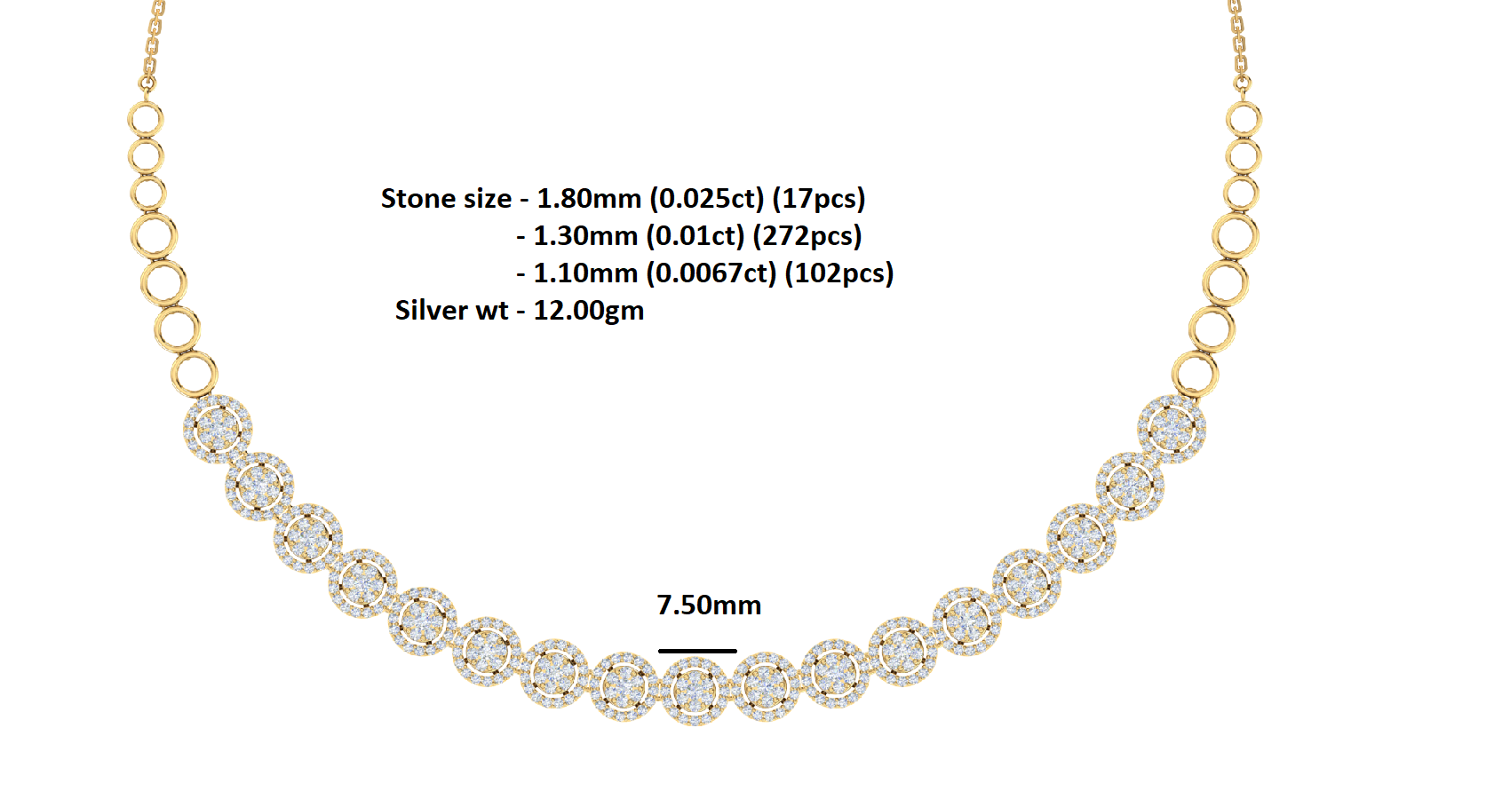 RKC 3,8 CT Moissanit Charming Halskette 925 Silber 14k Roségold vergoldet Produktgewicht 12,00 GM