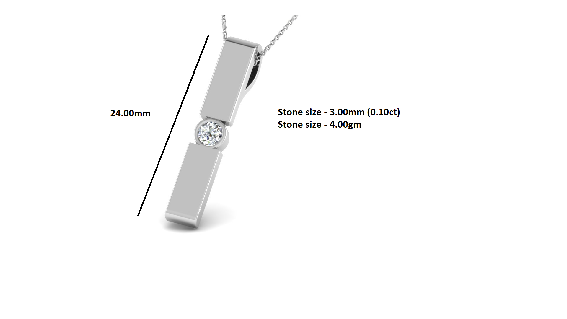 Ciondolo da donna con barra Moissanite in argento sterling 925 RKC da 0,10 CT, finitura in oro bianco 14 carati, peso 4,00 g, altezza 24 mm