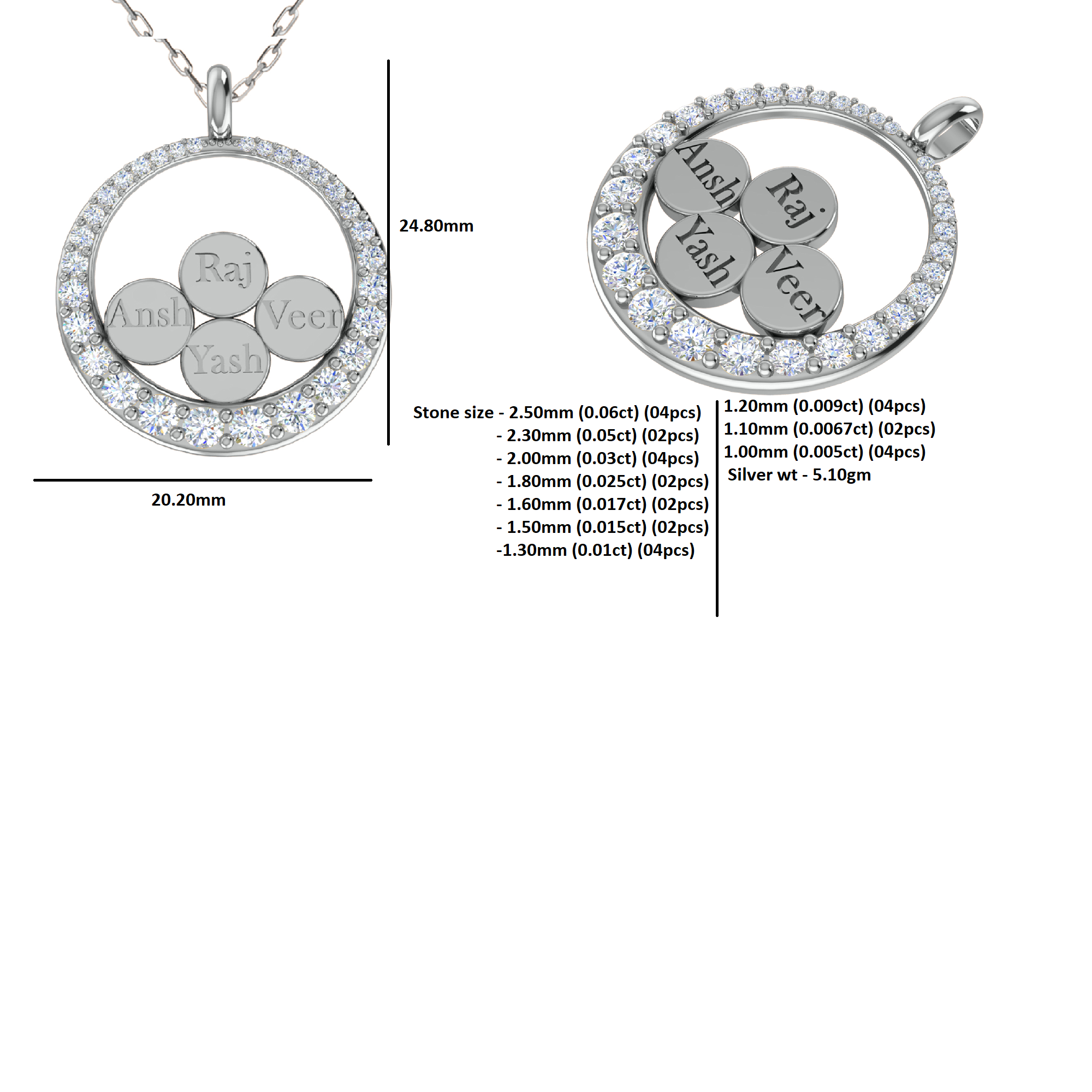 Ciondolo con nome Moissanite da 0,68 ct, gioielli in argento 925, placcato in oro giallo 14 carati, peso 5,10 g, altezza 24,80 mm
