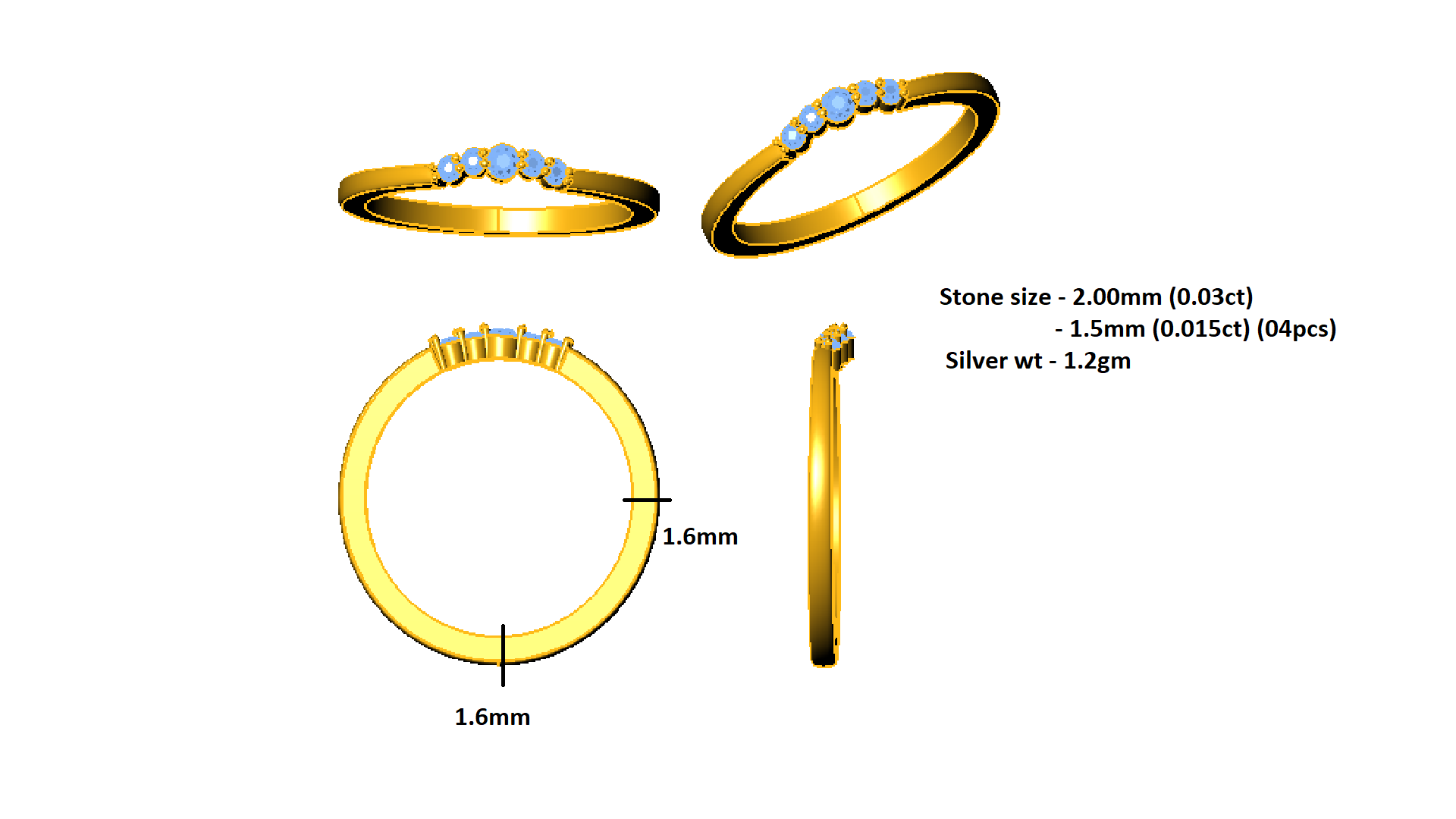 Anello di fidanzamento rotondo in moissanite RKC Anello in argento sterling 925 placcato in oro giallo 14 carati per donna Peso 1,2 g