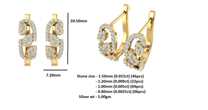 Orecchino da donna Hoops & Huggies in argento sterling RKC 925 con rosa 14k su peso 5,00 g, altezza 20,50 mm