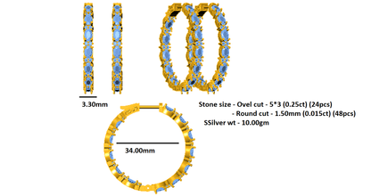 Orecchino da donna con clip a cerchio in argento sterling RKC 925, bianco 14k, peso del prodotto 10,00 GM, altezza 34,00 MM