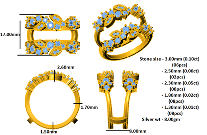 RKC-Moissanit-Geschenk-Verstärkerring für Damen, 14-karätige Gelbgoldbeschichtung, Gewicht 8 g, Breite 8 mm