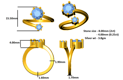 Anello di fidanzamento con moissanite a taglio rotondo RKC da 2,25 ct, argento 925, placcato in oro giallo 14k per peso da donna 3,8 g e 1,70 mm