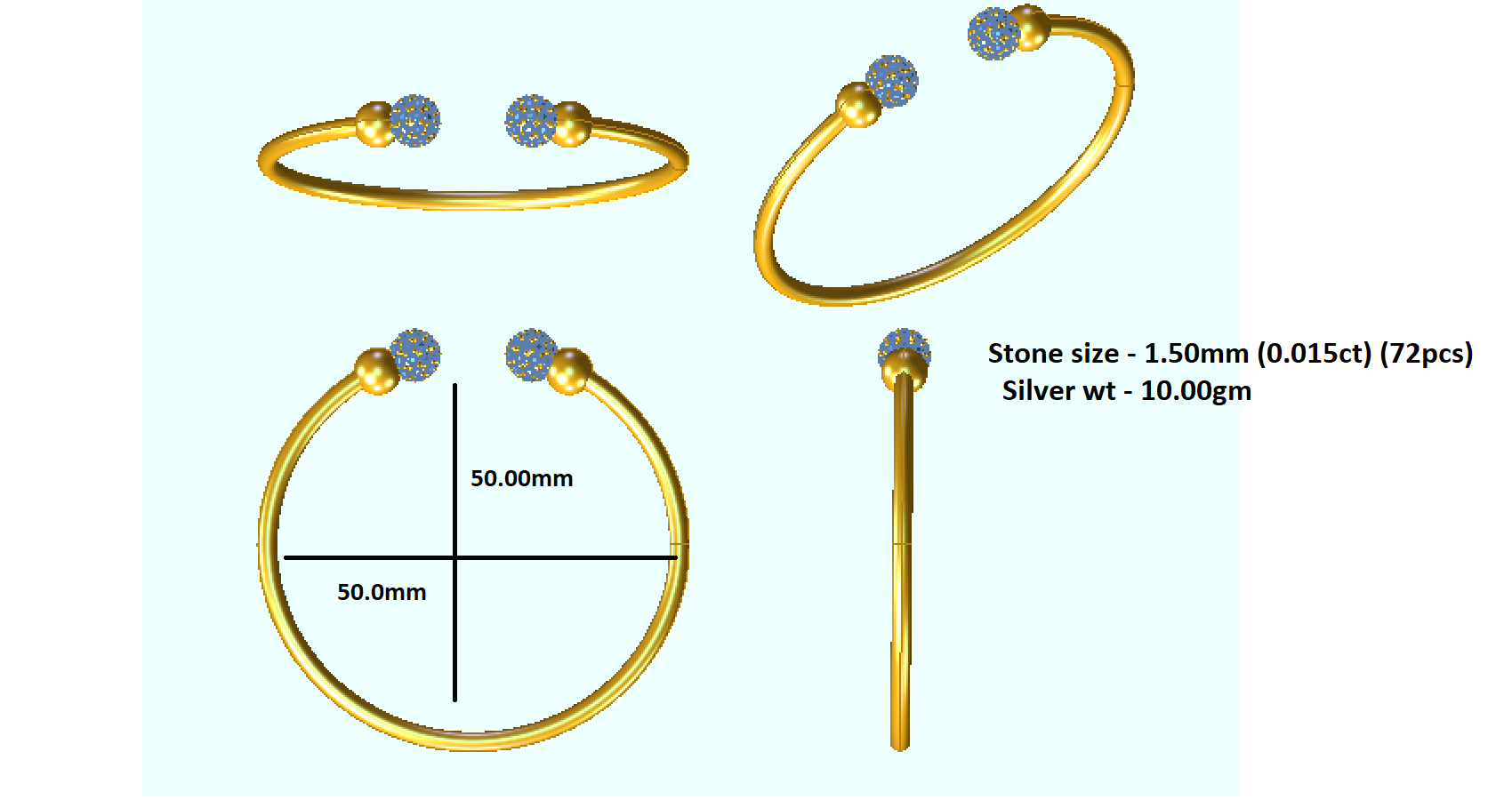 RKC Damen-Armreif aus 925er-Sterlingsilber, Karatgewicht: 1,08 CT, mit mehreren Edelsteinen, 14 Karat rosévergoldet, Produktgewicht: 10,00 GM, Höhe: 50,00 mm