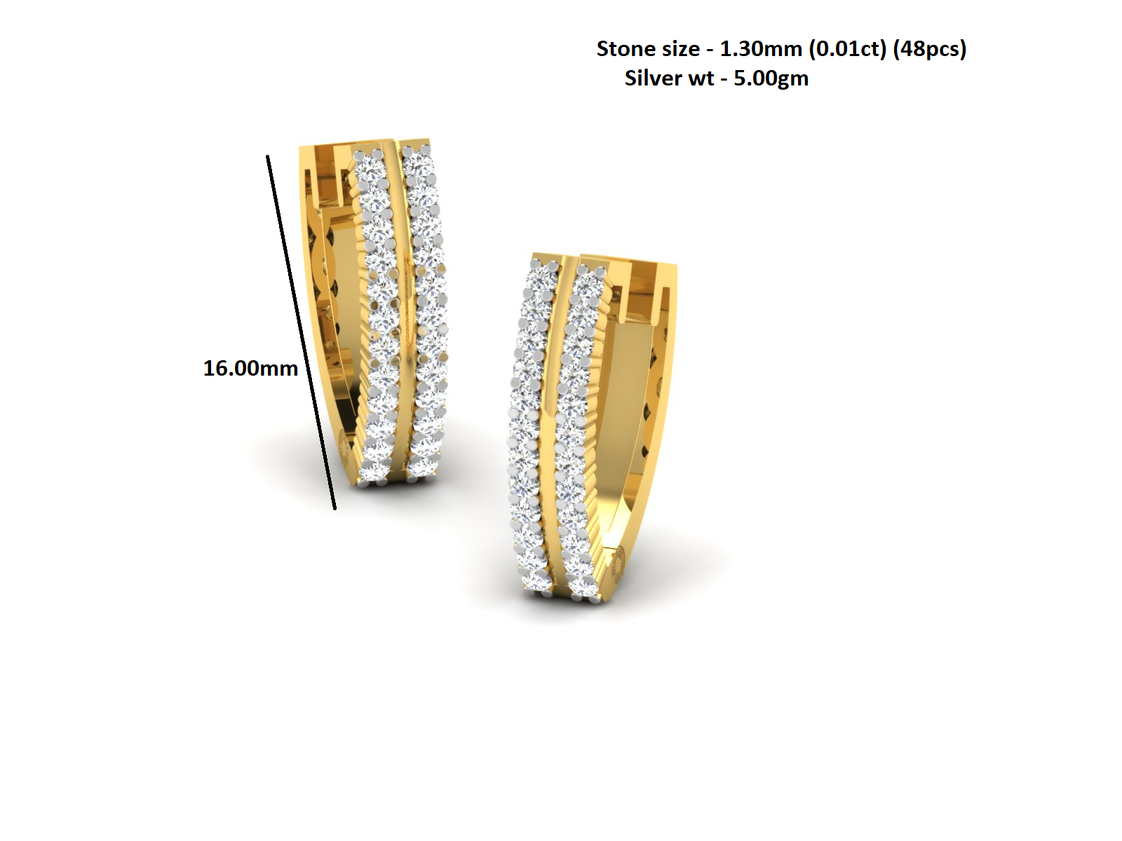 Orecchino da donna con clip a cerchio in argento sterling RKC 925, giallo 14k, oltre 5,00 g, altezza 16,00 mm
