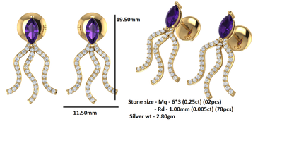 RKC Tropfen-Amethyst-Damenohrring aus 925er-Sterlingsilber, 14 Karat Gelb, Gesamtgewicht 2,80 ct, Höhe 19,50 mm