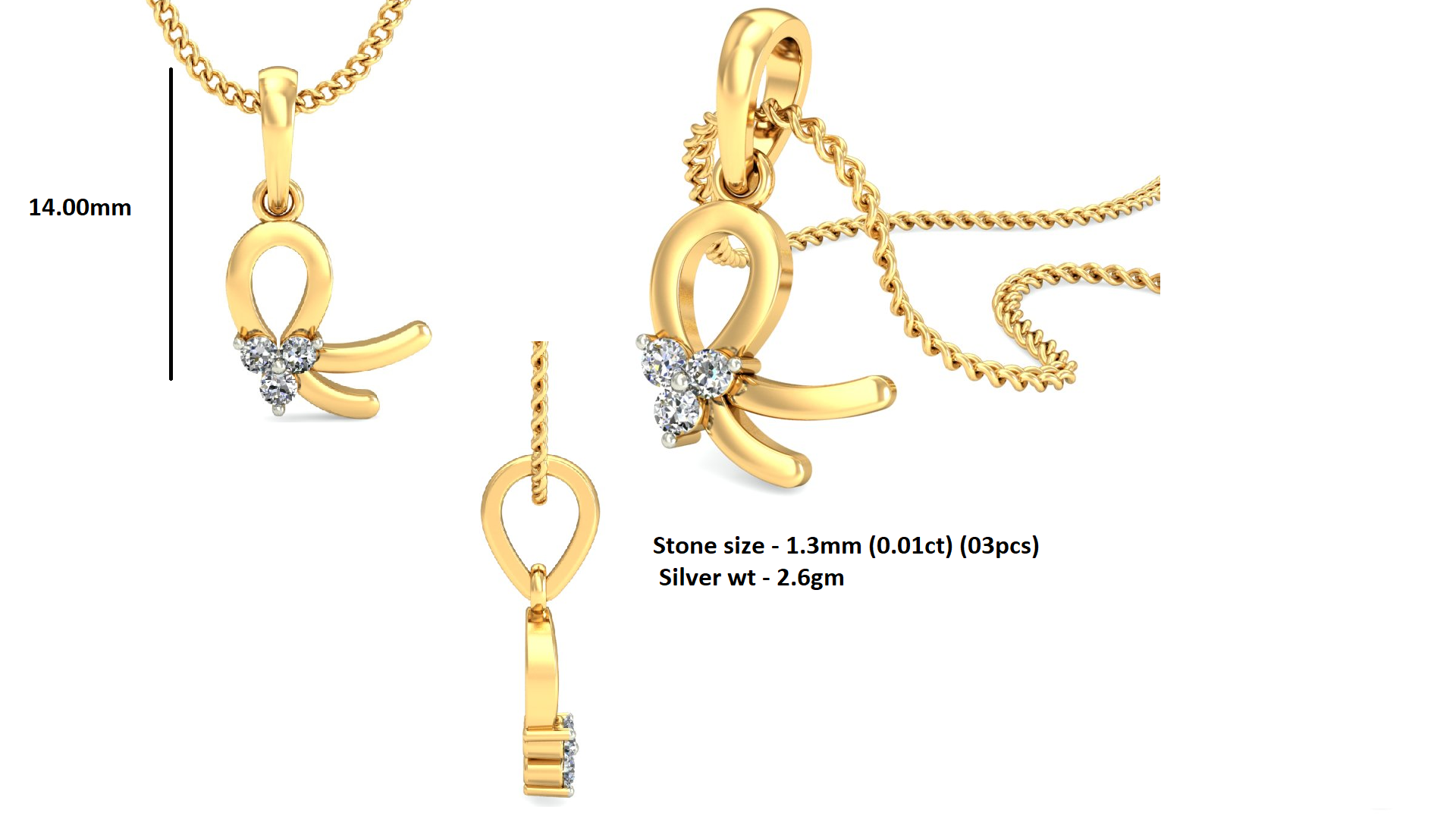 RKC Zarter Moissanit-Anhänger aus 925er Silber, 0,03 Karat, 14-Karat-Weißgold-Finish, Gewicht 2,6 g, Höhe 14 mm