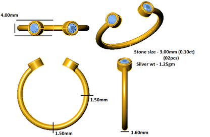 RKC Runder Moissanit-Ring mit zwei offenen Steinen für Damen, 925er Sterlingsilber, 14 Karat Roségold vergoldet, Gewicht 1,25 g, Breite 1,60 mm