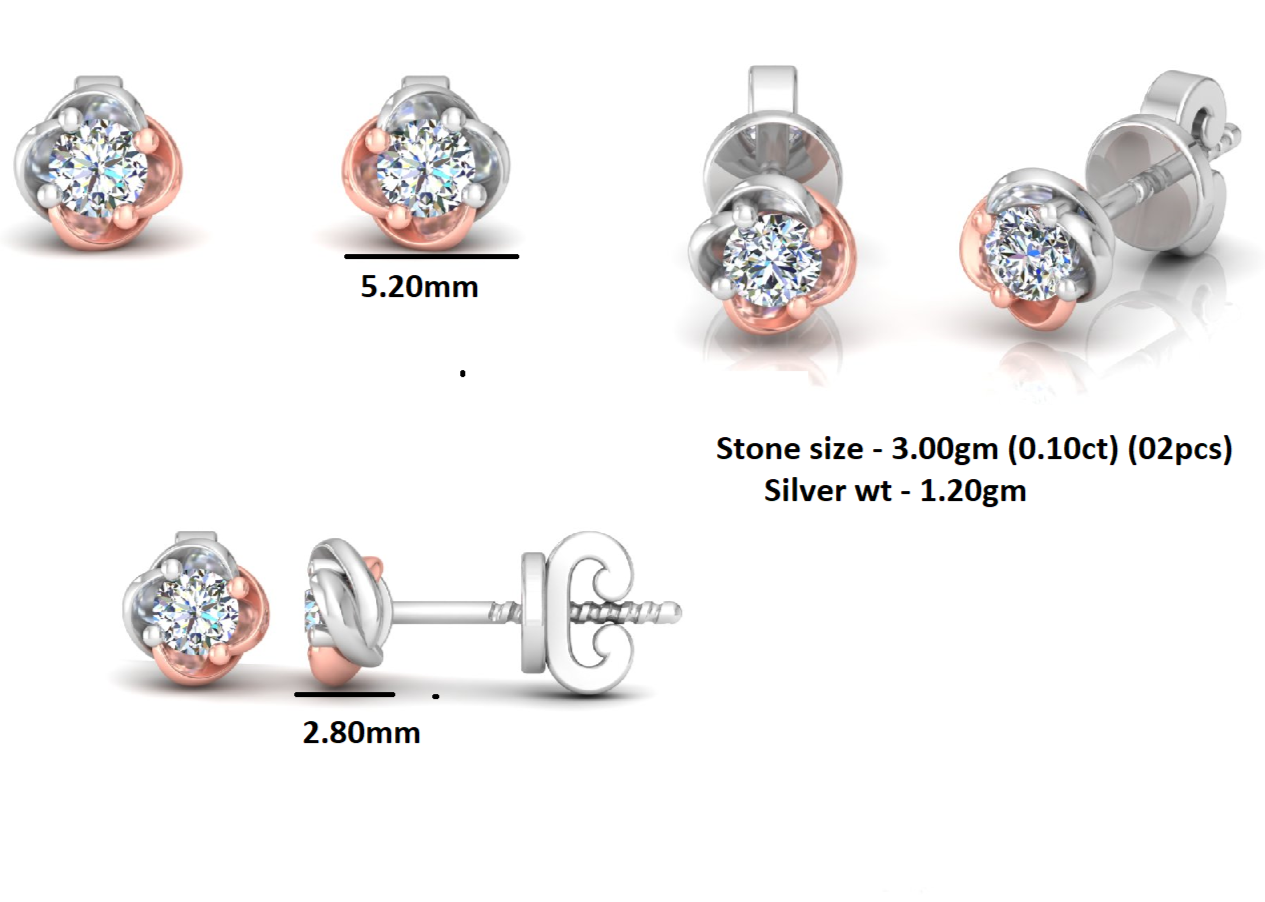 RKC 925 Sterling Silber zweifarbiger Moissanit-Solitär-Ohrstecker mit Push-Back-Motiv, 1,20 GM, Höhe 5,20 mm