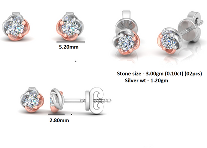RKC 925 Sterling Silber zweifarbiger Moissanit-Solitär-Ohrstecker mit Push-Back-Motiv, 1,20 GM, Höhe 5,20 mm