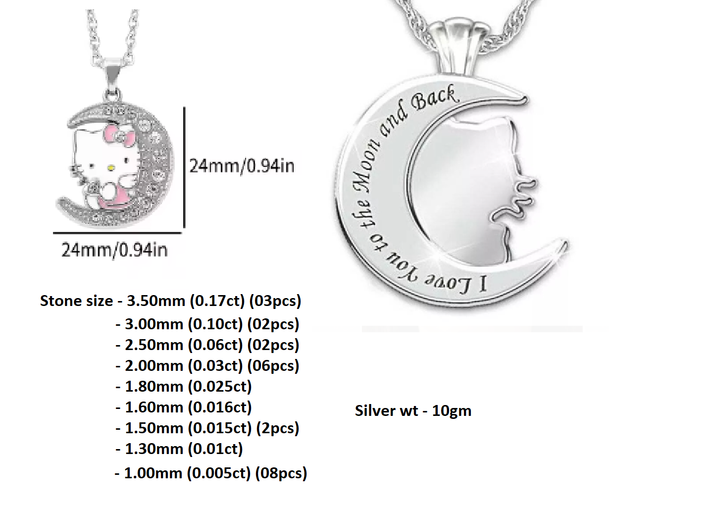 RKC 925 Silber Starlight 1,10 ct Moissanit Shine Kitty Anhänger 14K Weißgold plattiert, Gewicht 10 g, Höhe 24 mm