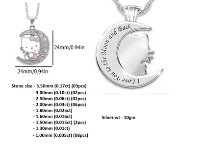 RKC 925 Silber Starlight 1,10 ct Moissanit Shine Kitty Anhänger 14K Weißgold plattiert, Gewicht 10 g, Höhe 24 mm