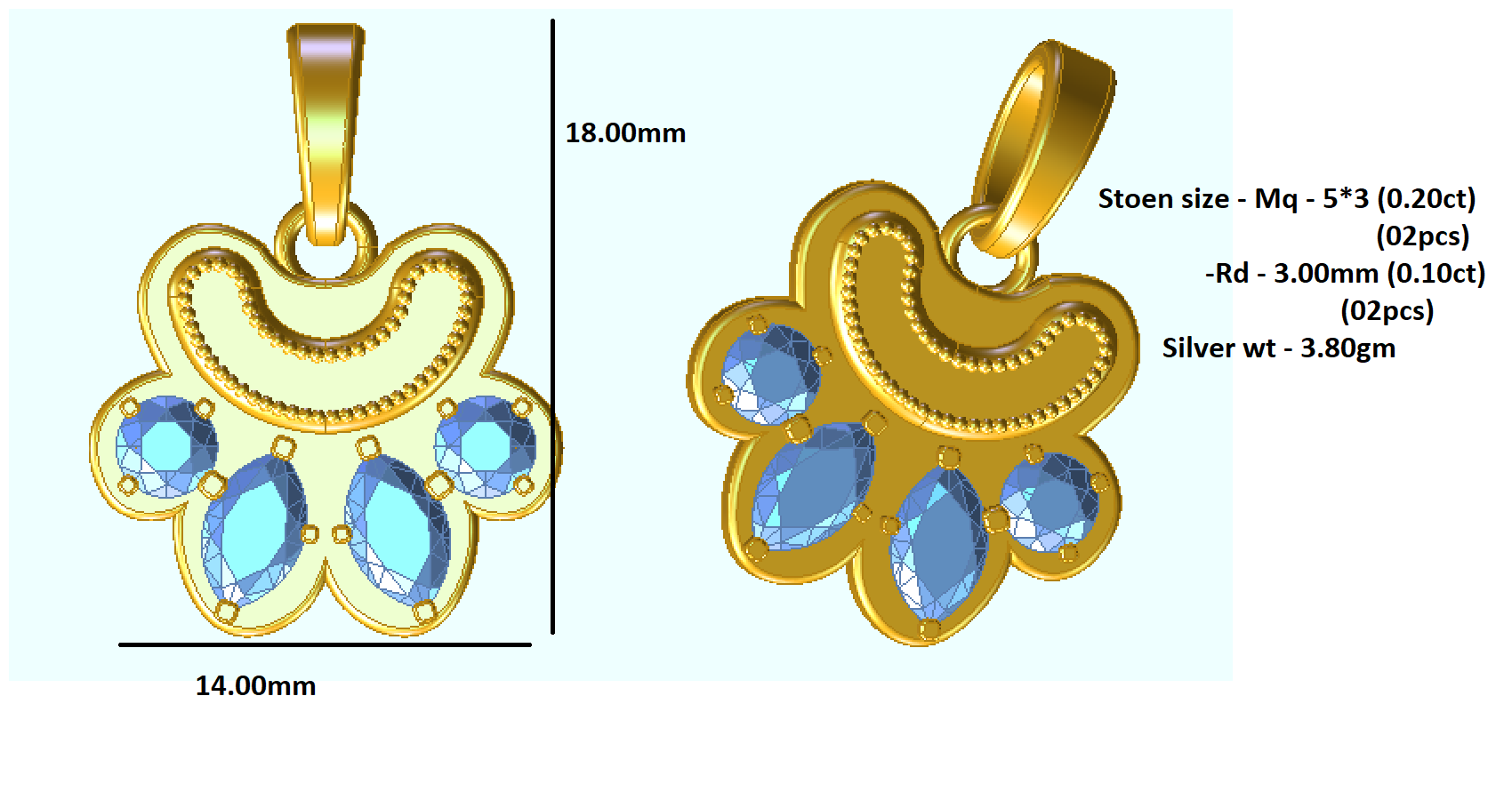 RKC 0,6 Karat Moissanit-Pfotenanhänger, 925er Silberschmuck, 14 Karat Gelbgold vergoldet (Höhe)