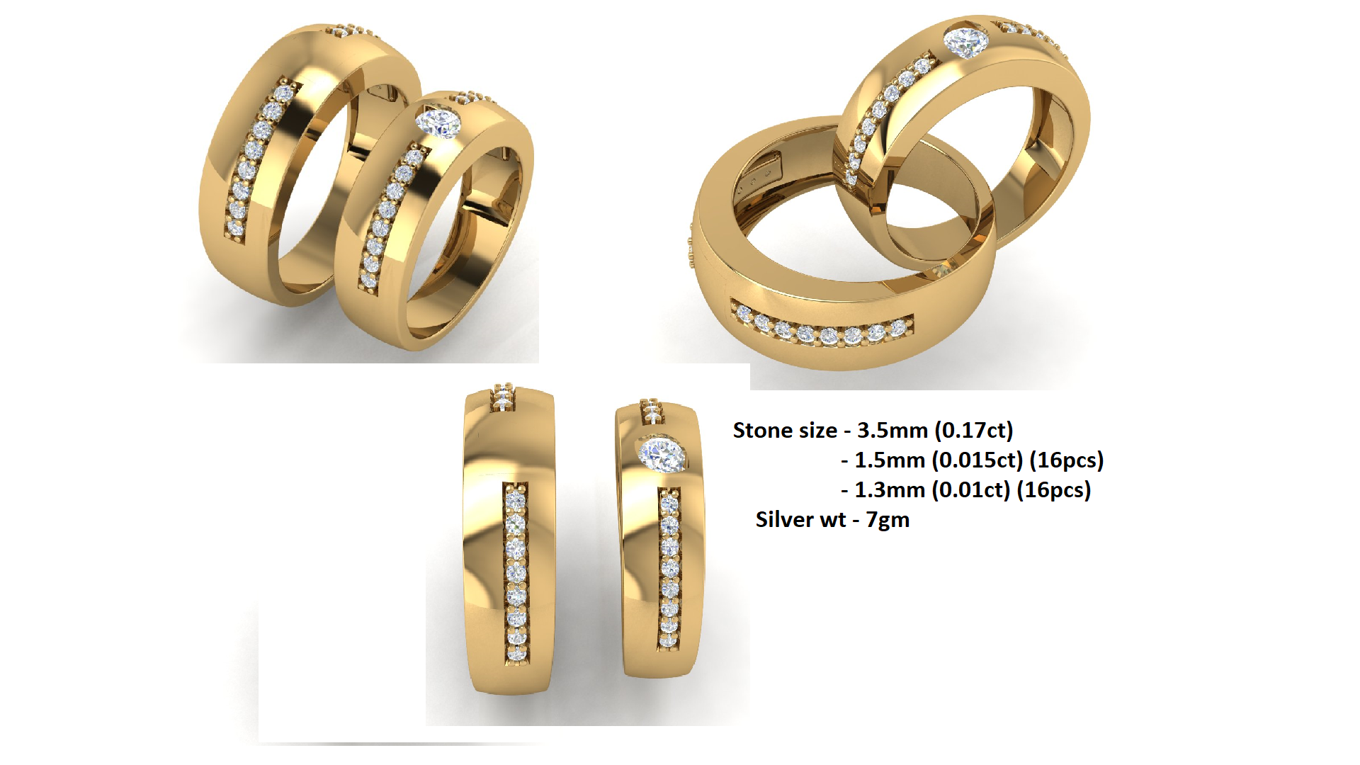 RKC 925 Sterling Silber Moissanit Paar Ringbänder für Sie und Ihn, 14K Weißgold vergoldet, Gewicht 7 g