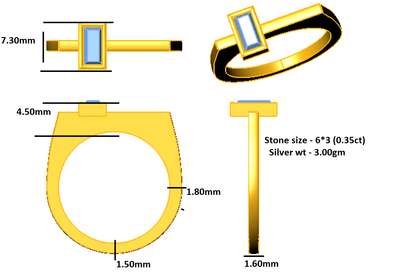 Anello regalo con fascia solitaria unisex RKC Baguette Moissanite Argento 925 placcato oro giallo 14K Peso 3 g Larghezza 1,60 MM