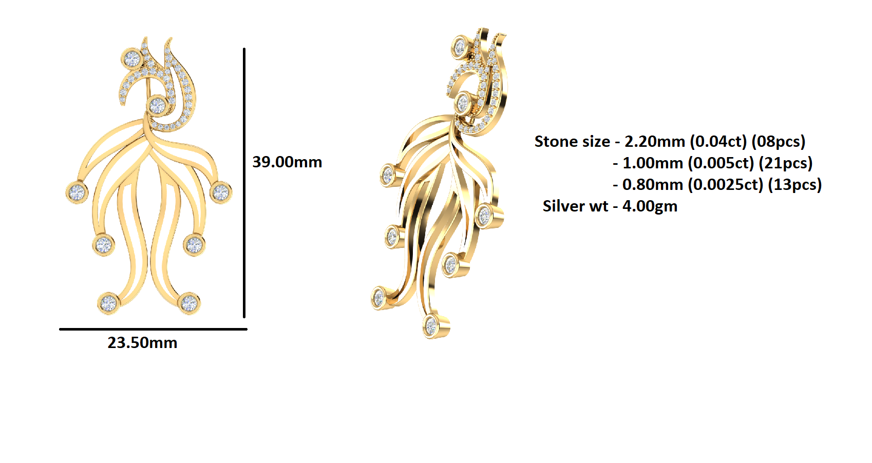 Spilla RKC Moissanite in argento sterling 925 placcata in oro rosa 14 carati Peso del prodotto 4,00 GM Altezza 39,00 MM