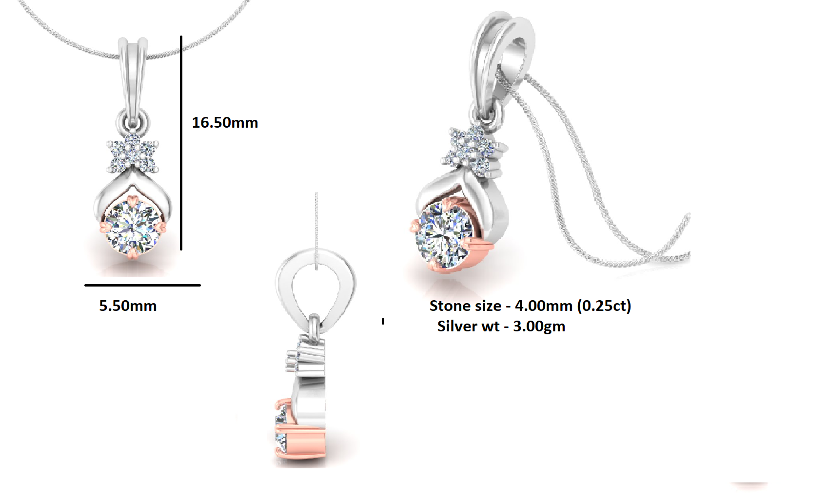 RKC Damen-Anhänger aus 925er-Sterlingsilber, mit 14 Karat Weißgold vergoldet