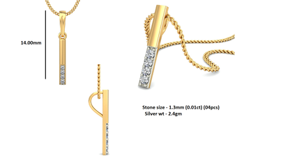 Ciondolo in moissanite da 0,04 lingotto in argento sterling RKC, regalo per lei, finitura in oro giallo 14 carati, peso 2,4 g, altezza 14 mm