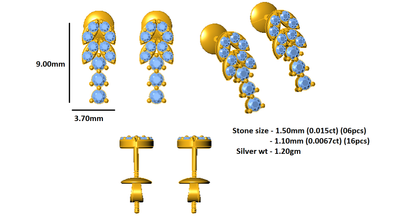 RKC Damen-Ohrring aus 925er-Sterlingsilber, Tropfenform, 14 Karat Weißgold, Gewicht 1,20 g, Höhe 9,00 mm