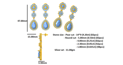 RKC 925 Sterling Silber Tropfen-Ohrhänger für Damen, 14 Karat weiß, Produktgewicht 11,00 GM, Höhe 47,00 mm