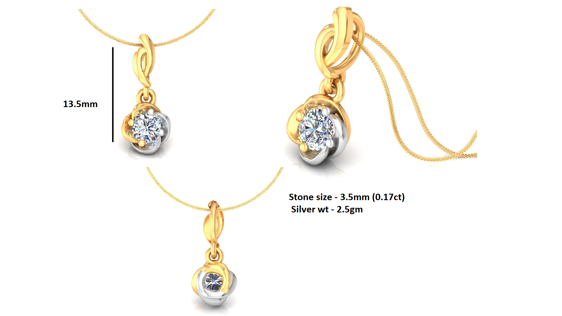 Ciondolo in Moissanite con fiore a goccia in argento RKC da 1,17 ct Finitura in oro bicolore 14K Peso 2,5 g con 13,5 mm