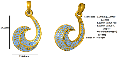 Ciondolo in moissanite da 0,29 ct RKC, gioielli in argento 925, placcato in oro giallo 14 carati, peso 4,50 g, altezza 17 mm