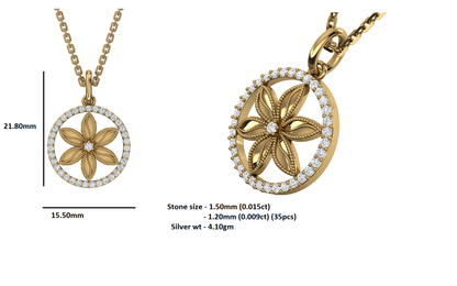 RKC 0,33 Karat Blumen-Moissanit-Anhänger, 925er Silberschmuck, 14 Karat Roségold vergoldet, Gewicht 4,10 g, Höhe 21,80 mm