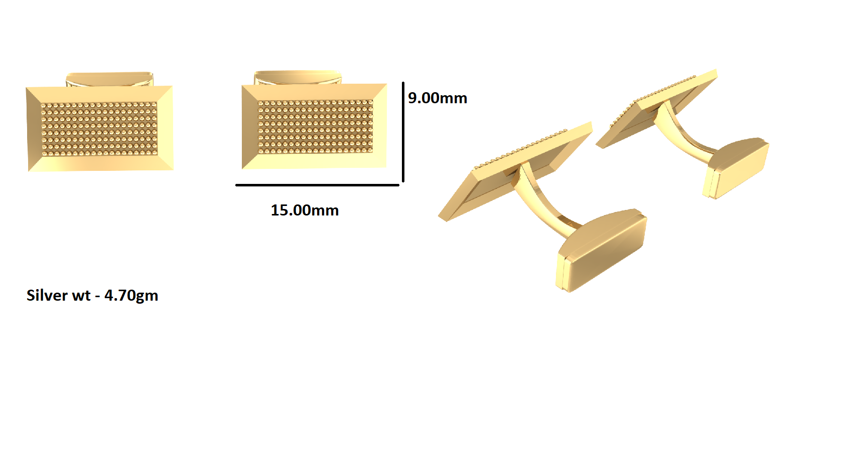 RKC Manschettenknöpfe und Brosche aus 925er Sterlingsilber, 14 Karat Weißgold vergoldet, Produktgewicht: 4,70 g