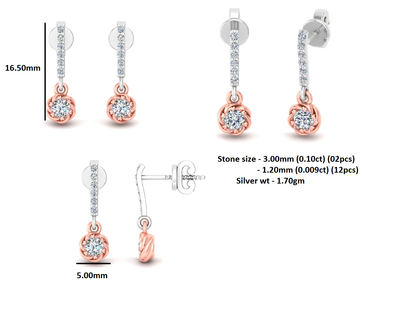 RKC 925 Silber Moissanit Funkelnder Tropfen-Ohrhänger, zweifarbig vergoldet, 0,17 Karat, Höhe 16,50 mm