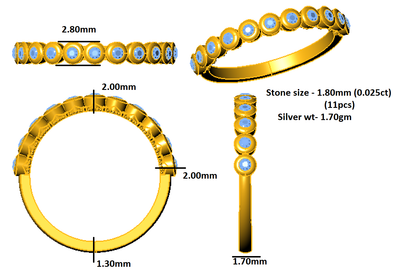 RKC Moissanite Half Eternity Birthday Special Band Anello da donna in argento 925 placcato in oro giallo 14 carati Peso 1,70 g Larghezza 1,70 mm