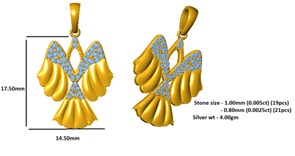 RKC 0,14 Karat Moissanit-Flügel-Anhänger, 925er Silberschmuck, 14 Karat Gelbgold vergoldet, Gewicht 4,00 g, Höhe 17,50 mm