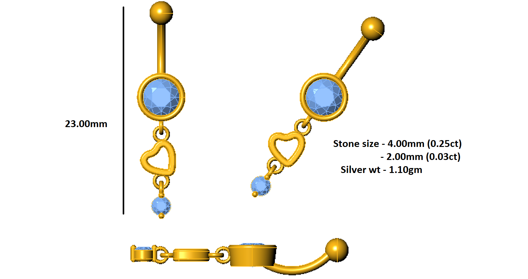 RKC JEWELRY Gioielli con ombelico da donna in argento sterling 925, placcato in oro giallo 14k, peso prodotto 1,10 g