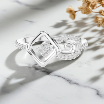 925 Silver Moissanite Geometric Square And Swirl Bypass Engagement Ring