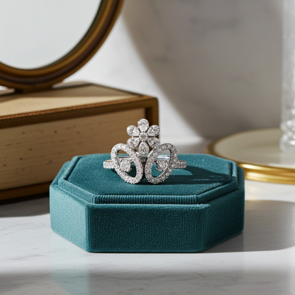 925 Silver Moissanite Floral Tiara Cocktail Engagement Ring