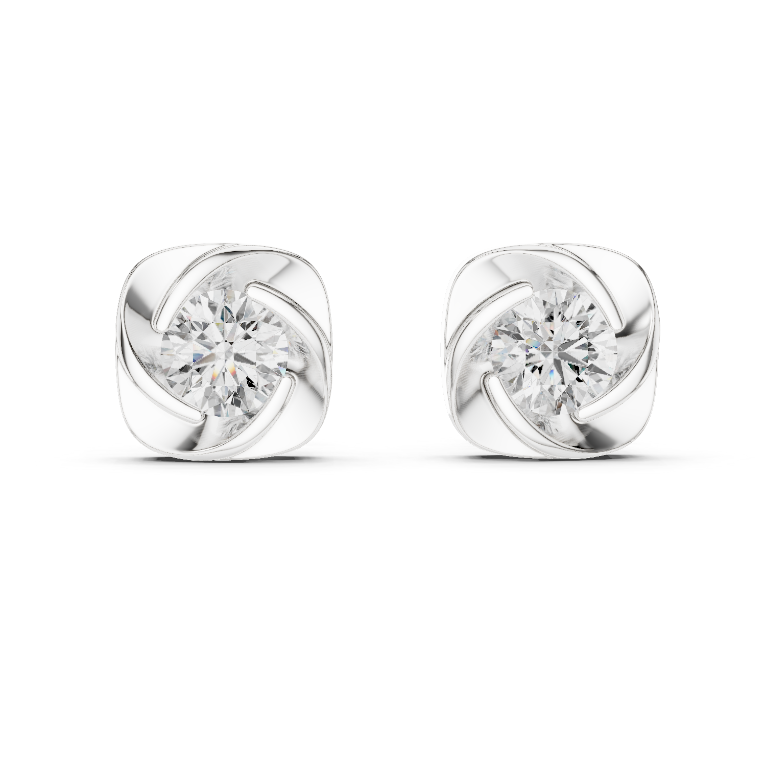 925 Silver 2 CT Swirl / Pinwheel Solitaire Moissanite Stud Earrings 14k Gold Plated