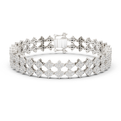 925 Silver Double-Row Cluster Moissanite Tennis Bracelet 14K Gold Plated