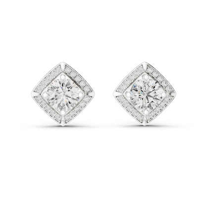 925 Silver Round Moissanite Geometric Diamond Halo Stud Earrings – 14K Gold Plated