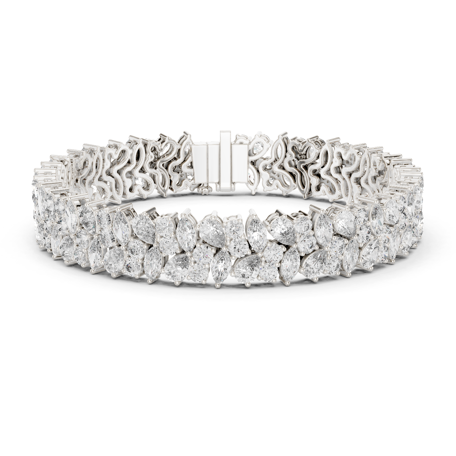 925 Silver Multishape Moissanite Tennis Bracelet 14K Gold Plated