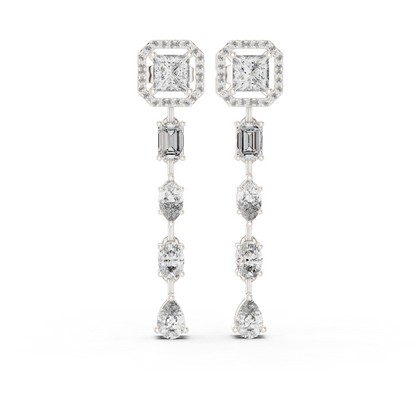925 Sterling Silver Mixed-Cut Moissanite Linear Drop Dangle Earrings – 14K Gold Finish