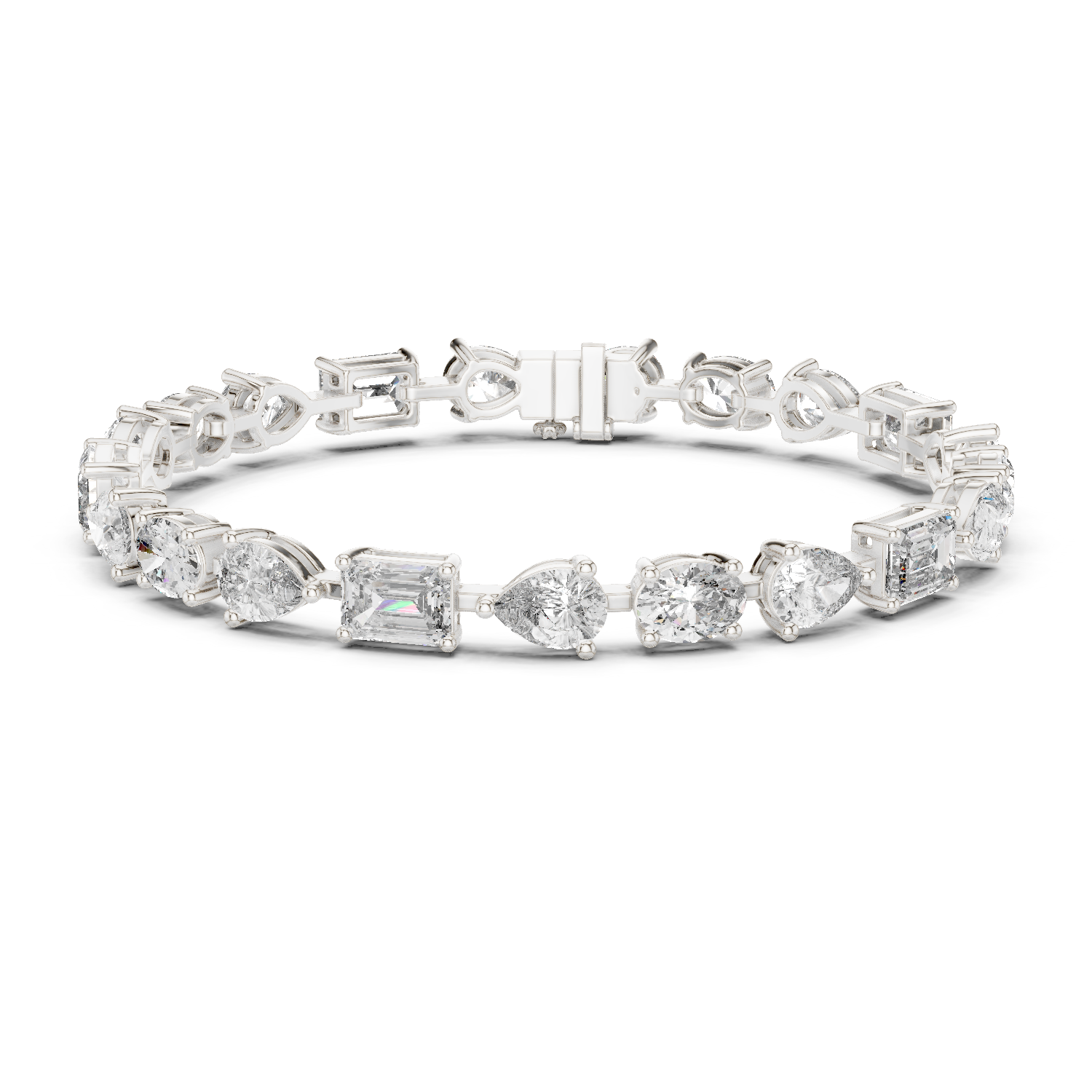 925 Silver Mixed Cut Moissanite Tennis Bracelet – 14K Gold Finish