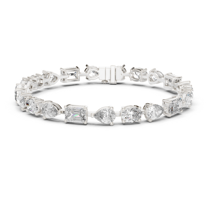 925 Silver Mixed Cut Moissanite Tennis Bracelet – 14K Gold Finish