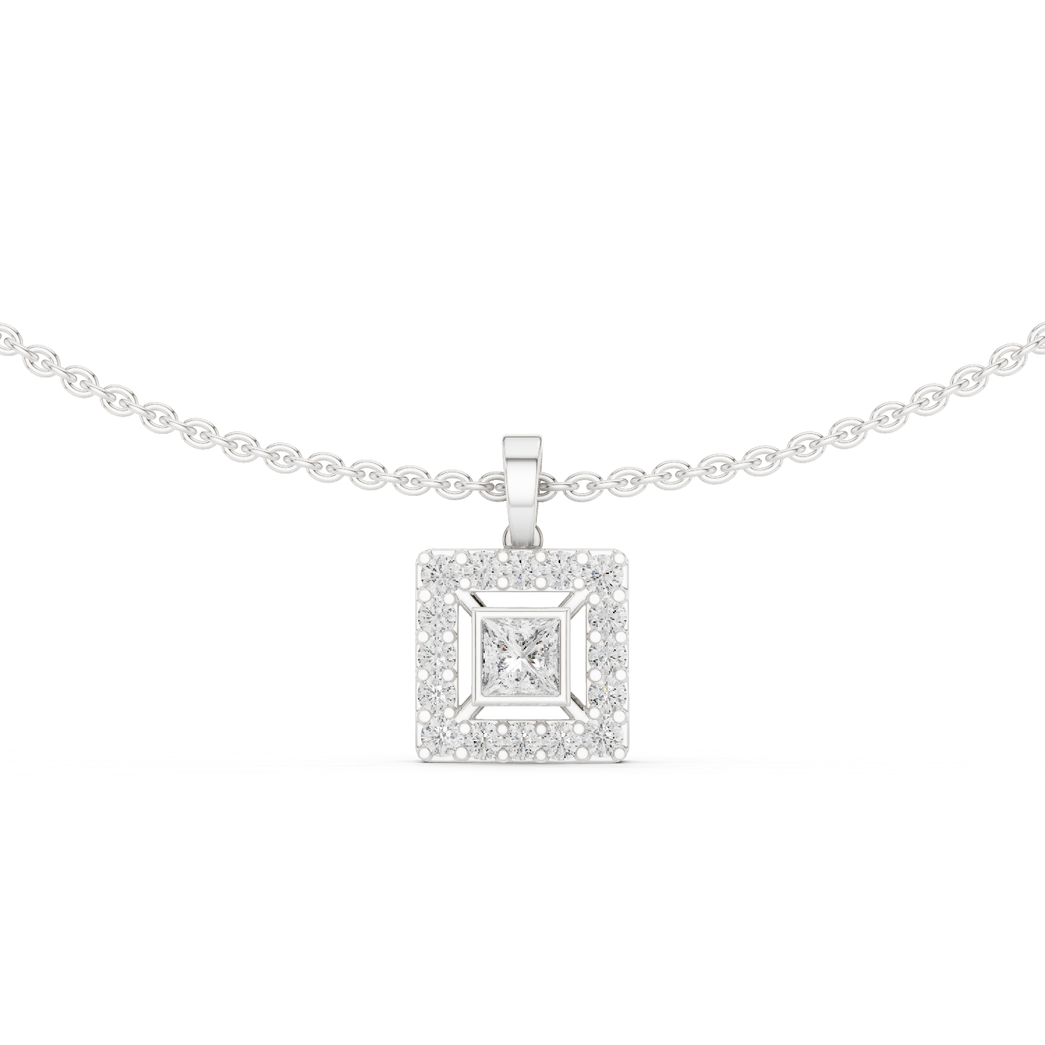 925 Silver Princess Moissanite Halo Square Pendant 14K Gold Plated